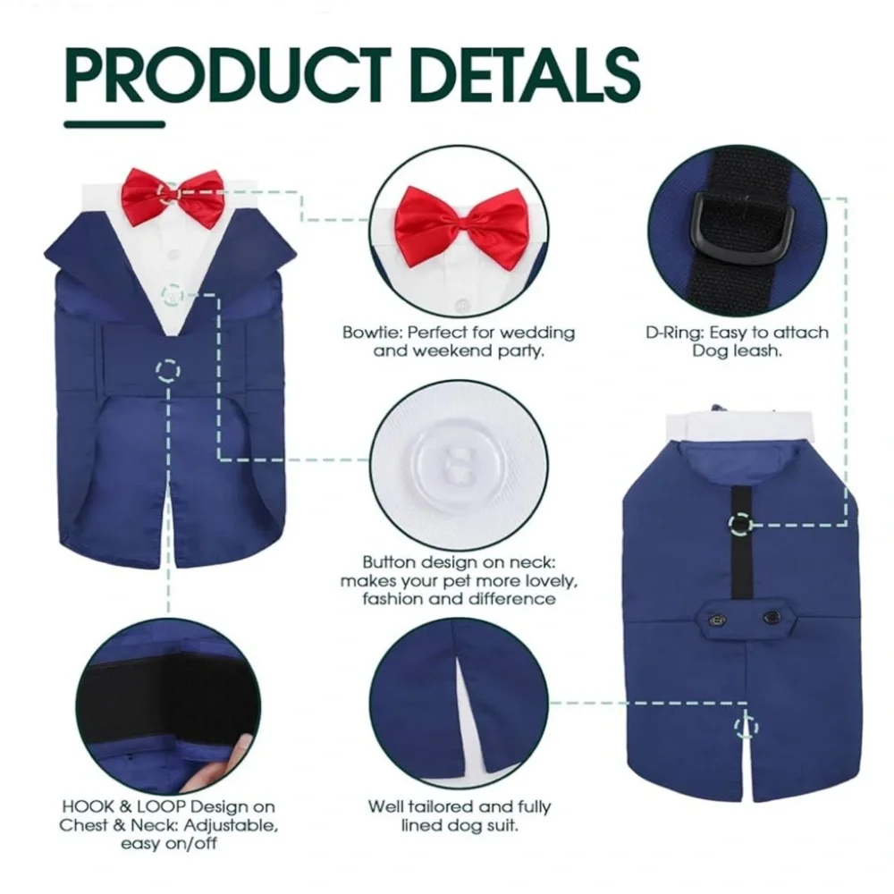 NWOT Kuoser Navy Dog Tuxedo - Suit and Bandana Set